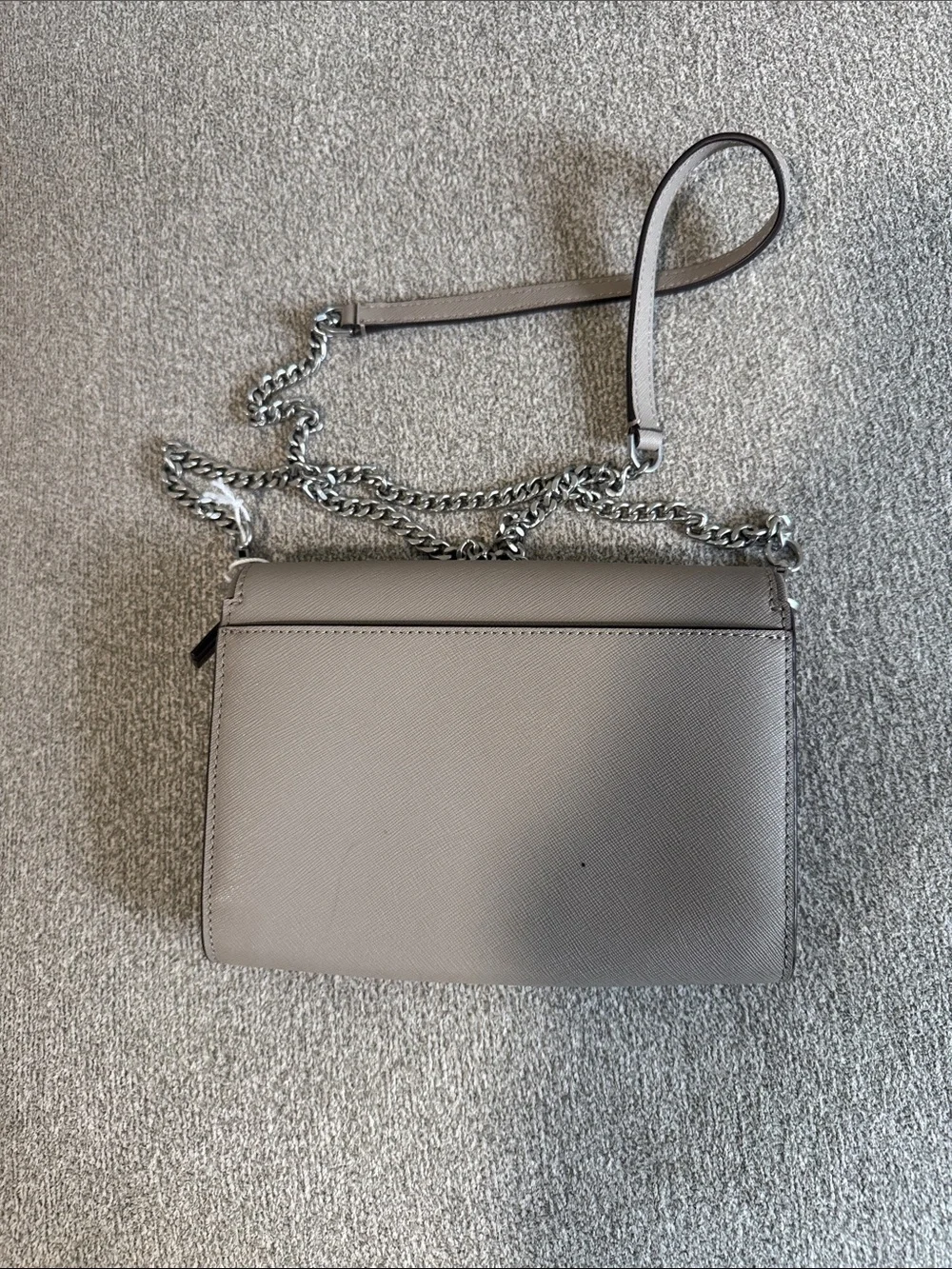 Tory Burch Taupe Pebbled Leather Chain Flap Crossbody